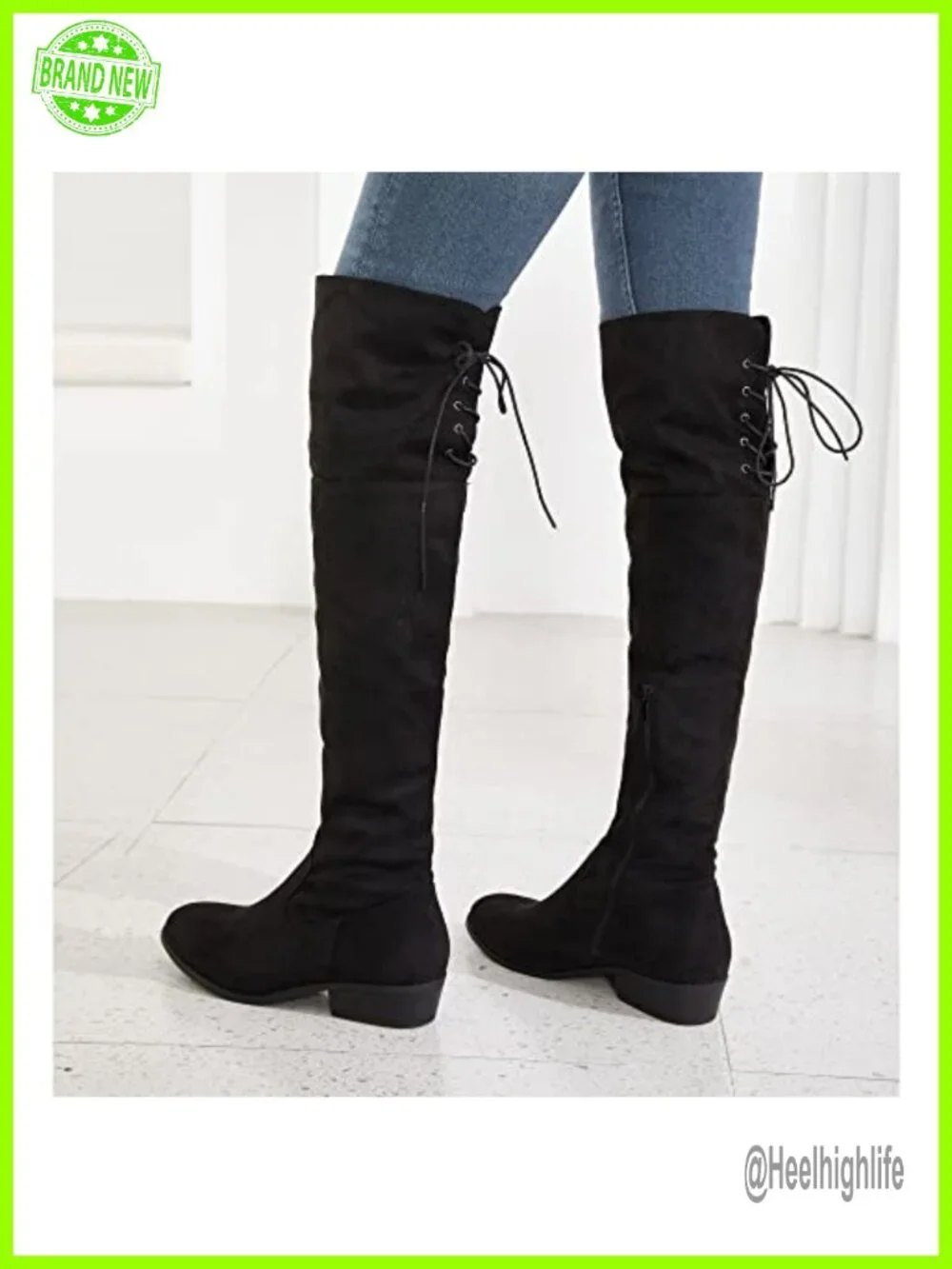 Women's Faux Suede Over the Knee Boots Low Block Heel Side Zipper